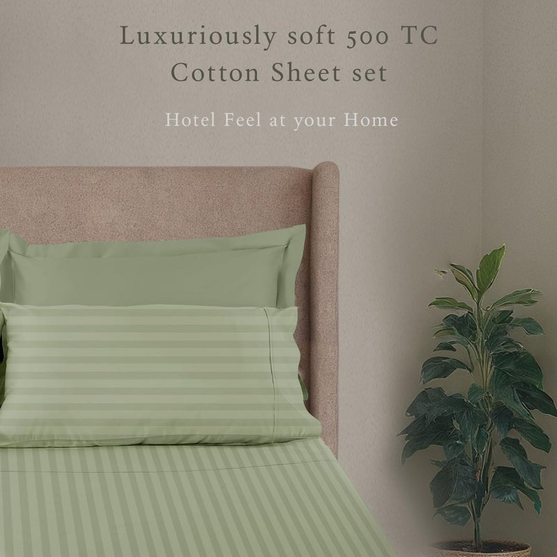 Threadmill 500 Thread Count Twin-XL Size Damask Stripe, 3 Pc Luxury Cotton Sheet Set, Breathable Sage Green Sheets with 15" Elasticized Deep Pocket, 1 Pillowcase & Free Tote Bag - Image 2